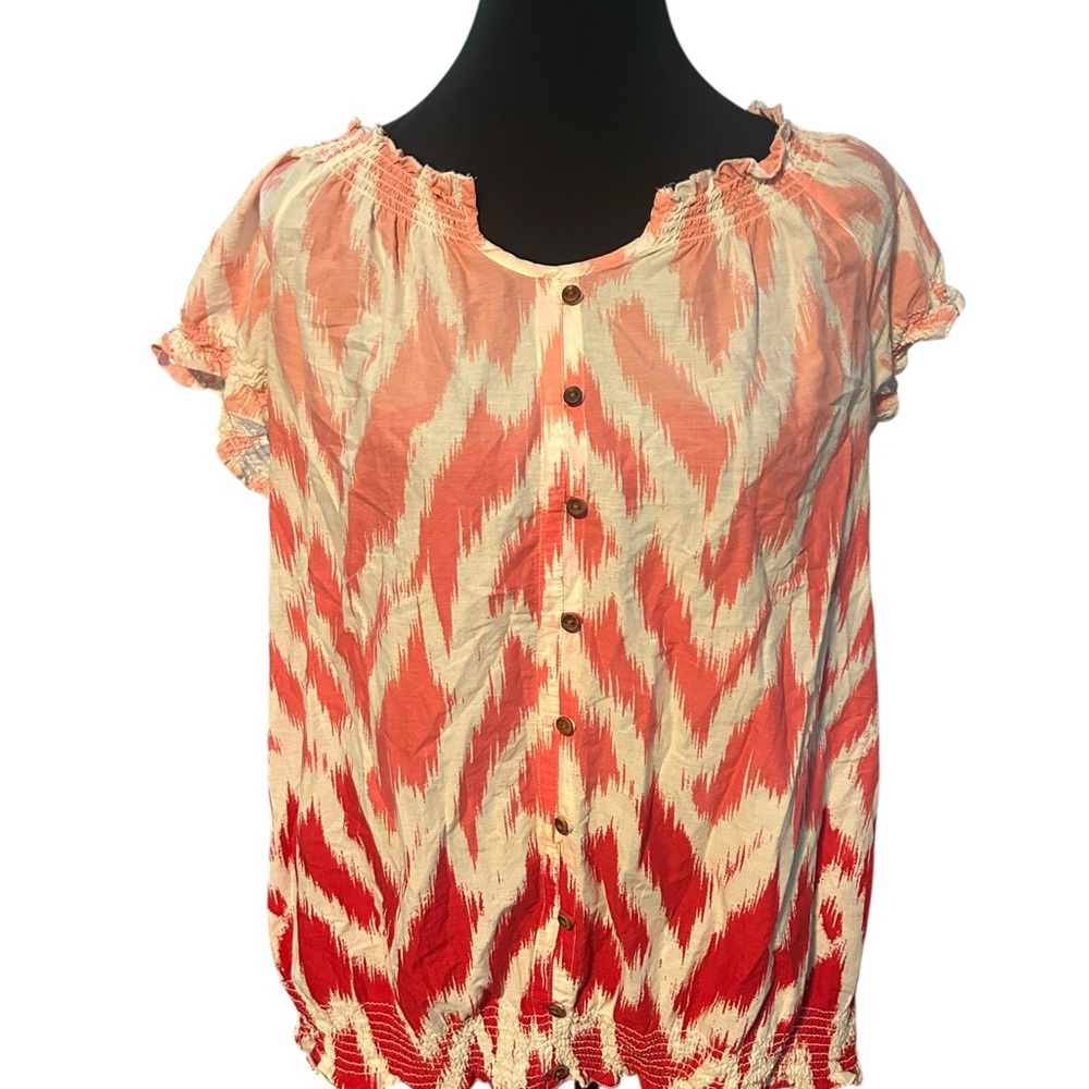 Style & Co. Coral and White Button-Up Blouse size 14